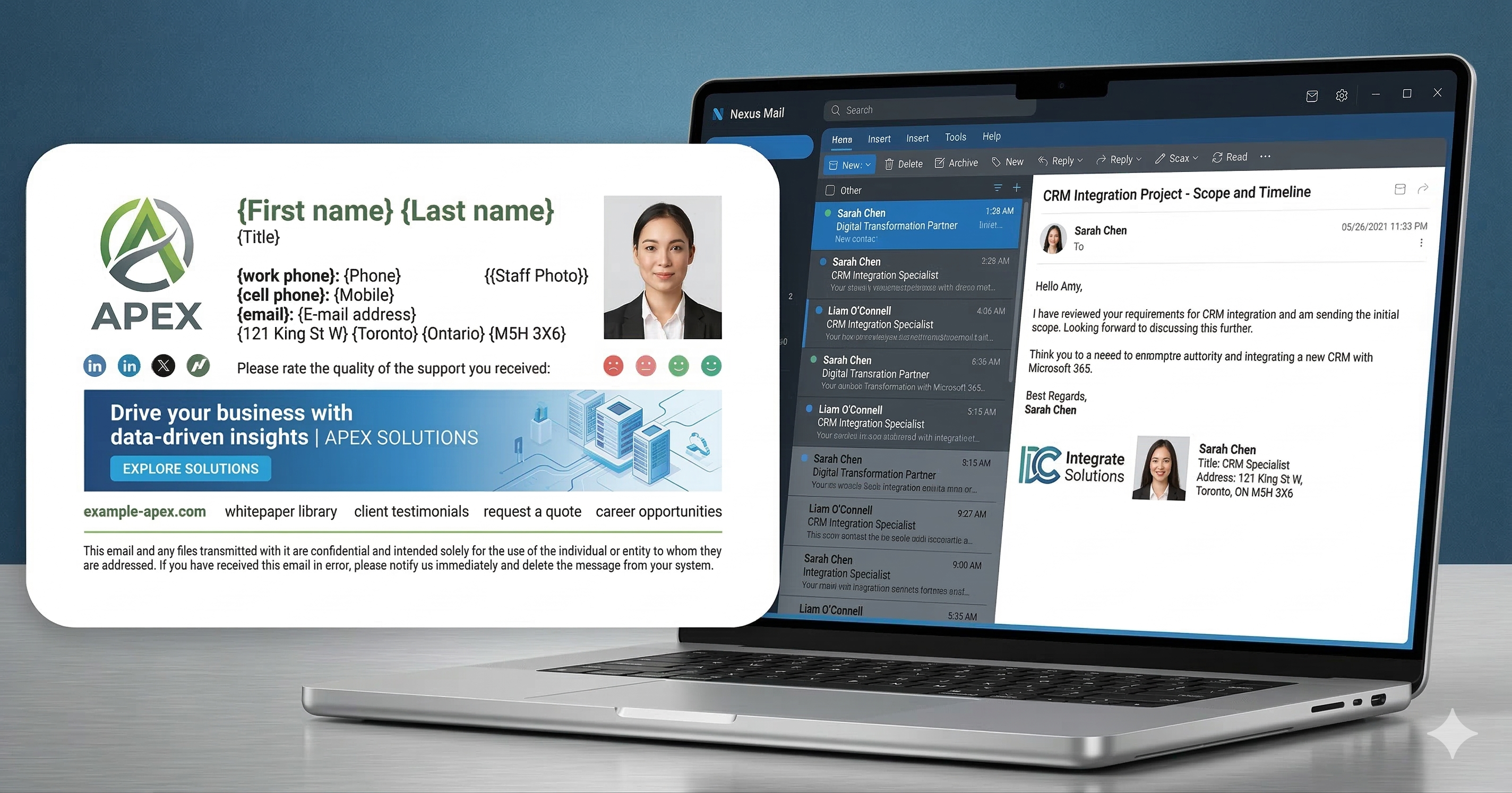 Vista previa de escritorio de una firma de correo electrónico empresarial limpia