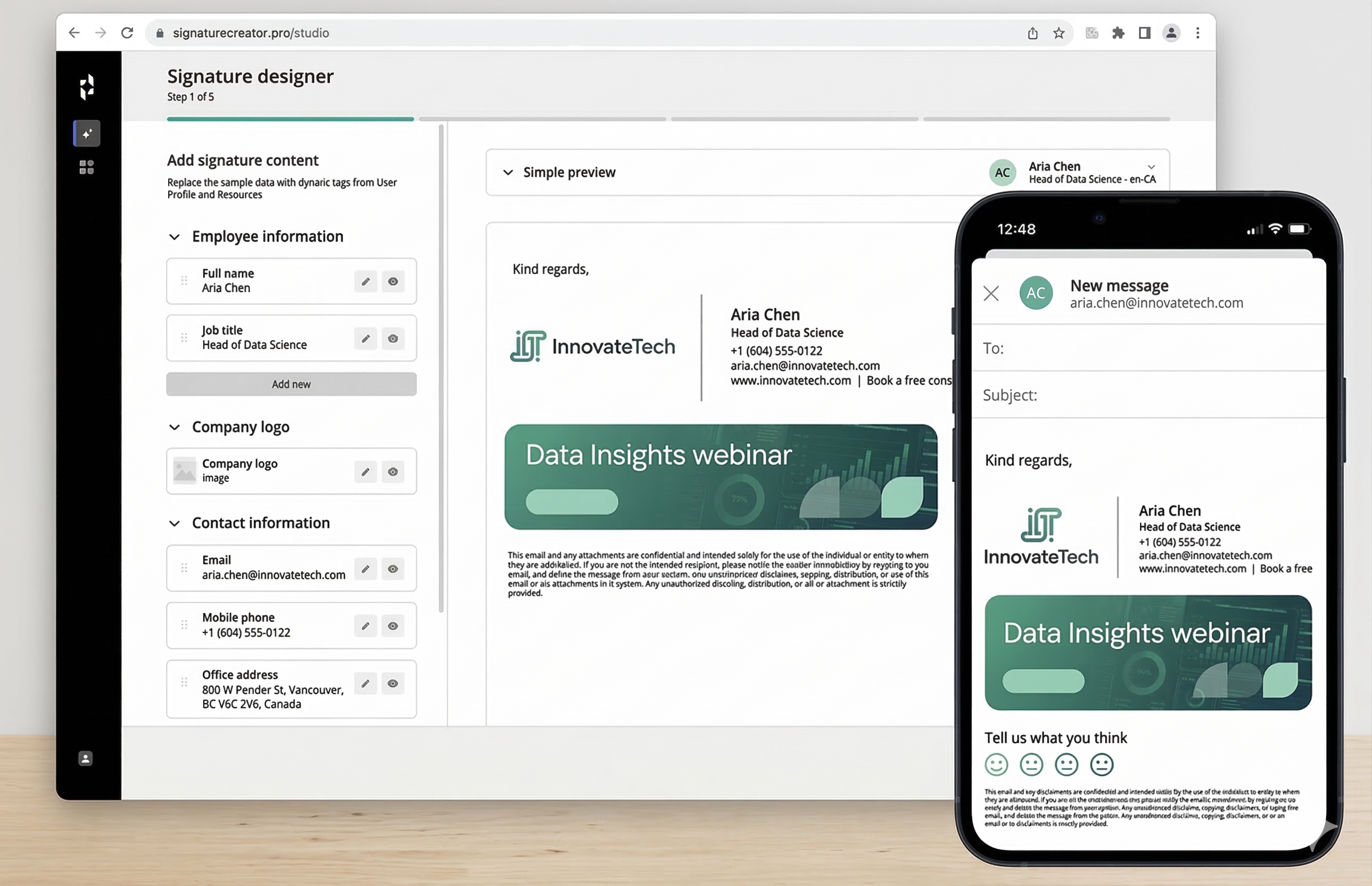 Vista previa de la firma mostrada en pantallas de tabletas y dispositivos móviles